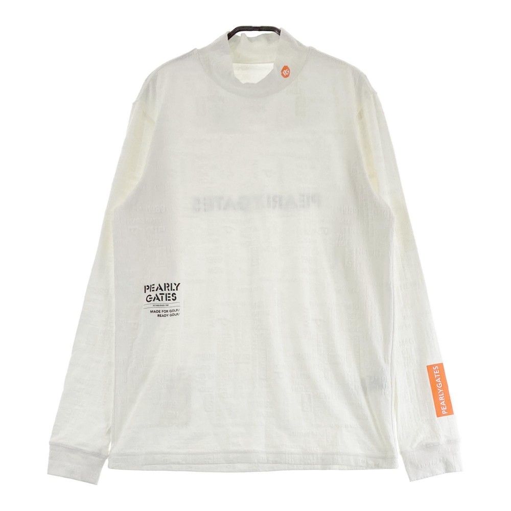 サイズ：6 PEARLY GATES パーリーゲイツ 2024年モデル ハイネック 長袖Tシャツ ロゴ総柄 ホワイト系 [240101472603] ゴルフウェア メンズ ストスト サイズ：6 PEARLY GATES パーリーゲイツ 2024年モデル