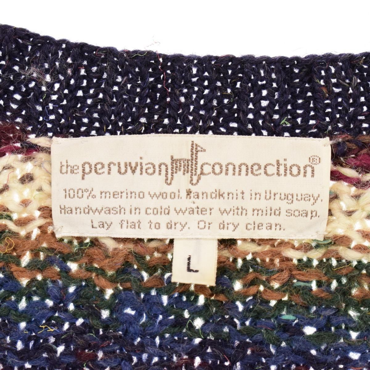 古着 The Peruvian Connection 総柄 ウールニットカーディガン 