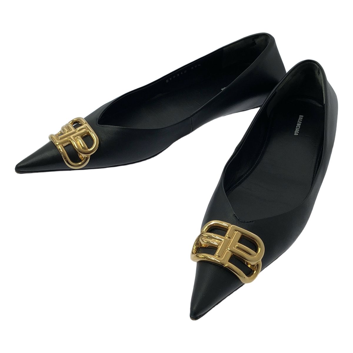 BALENCIAGA | バレンシアガ | Knife Ballet Flats BBロゴ レザー フラット パンプス | 37.5 | ブラック | レディース