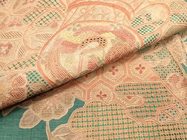 豪華 相良刺繍 スワトウ刺繍 節紬 正絹 美品お太鼓柄 袋帯 F-17 平和屋着物○中国三大刺繍 スワトウ刺繍 汕頭刺繍 相良刺繍 総