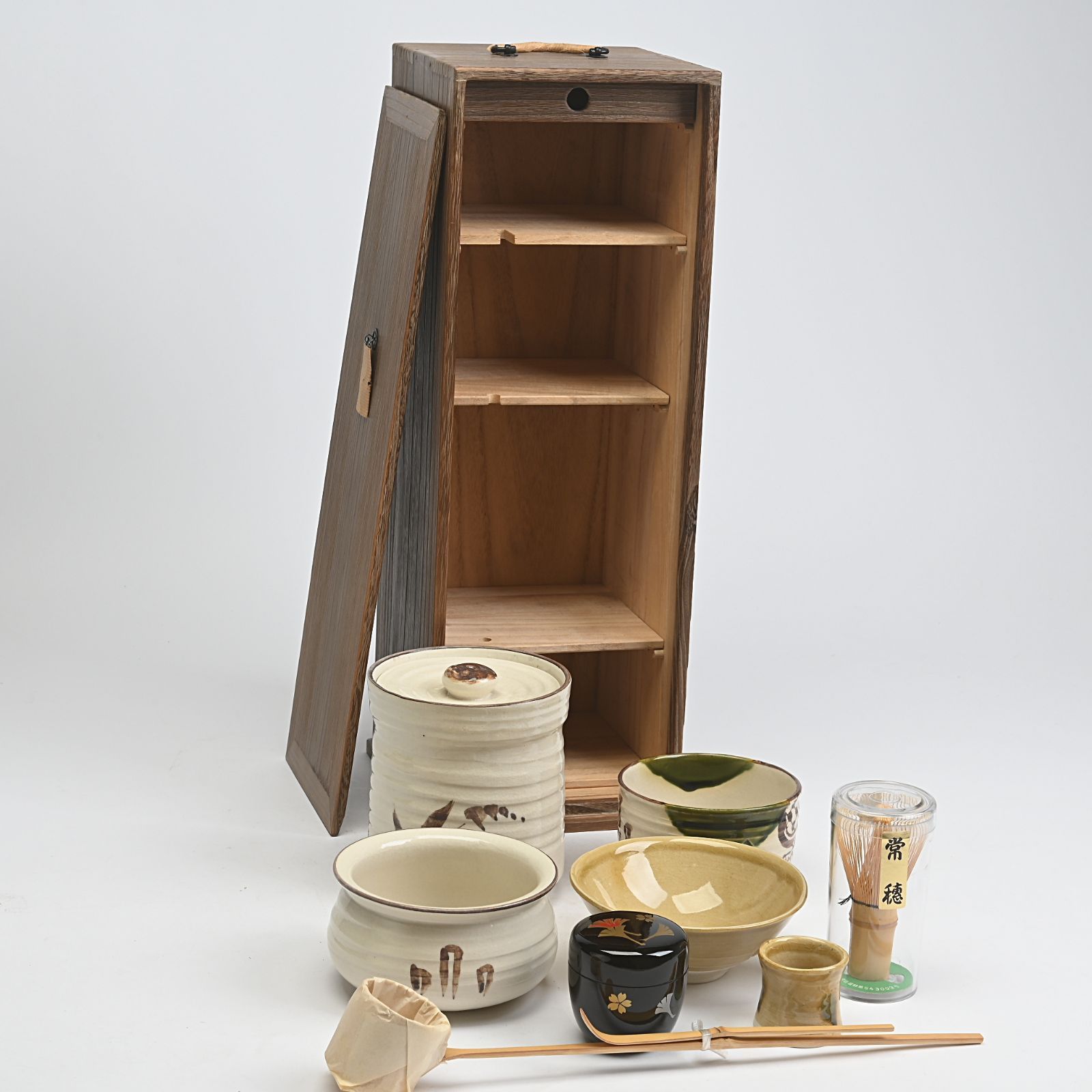 茶道具セット 短冊箱 茶杓 柄杓 茶筅 棗 茶碗2種 水指 建水 蓋置