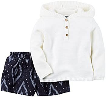 カーターズ Carter's プルオーバー フード付き 長袖 綿100% ＆ ショートパンツ リネン55% レーヨン45% 2点セット 2-Piece Pullover & Short Set