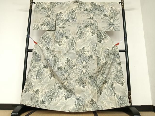 平和屋着物●本場大島紬　白大島　総絣　風景文　正絹　逸品　AAAU8317zg 平和屋着物○本場大島紬 白大島 総絣 風景文 正絹 逸品 AAAU8317zg