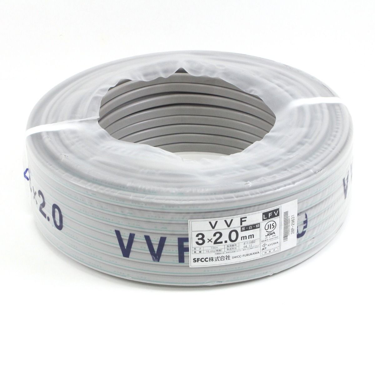 VVF 2.0-3C 2mm3芯 Fケーブル 2.0 3c 黒白緑 100m - ケーブル/シールド