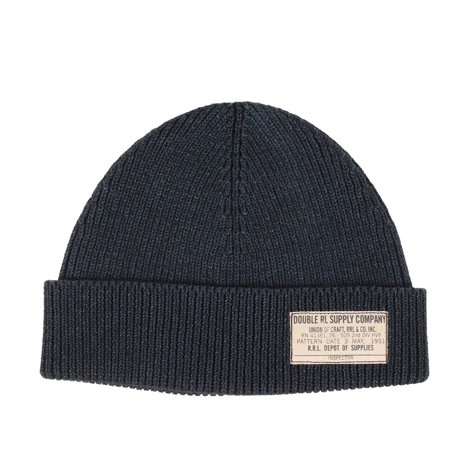 RRL ブラック インディゴ コットン ワッチキャップ ニット帽 ニットキャップ 美品】RRL ダブルアールエル インディゴ コットンニット ワッチ