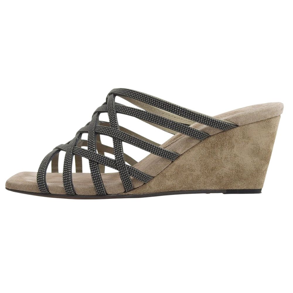 ブルネロクチネリ モニーレストラップサンダル フラット レザー 黒 38 美品 Brunello Cucinelli ブルネロクチネリ モニーレストラップ