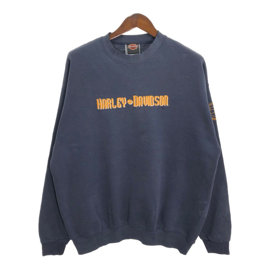 90年代 ブートレグ Harley Davidson ハーレーダビッドソン スウェット ロゴ ネイビー (メンズ XL) 中古 古着 R2782