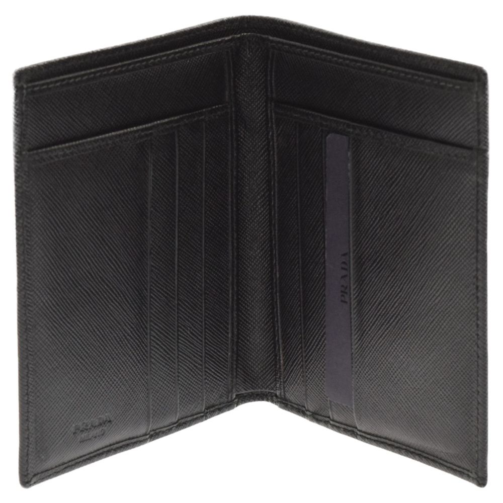 【付属品完備/新品同様】プラダ 二つ折り財布 サフィアーノレザー 黒 ロゴ型押し PRADA プラダ 二つ折り財布 1MV204 2DYG レディース サフィアーノ