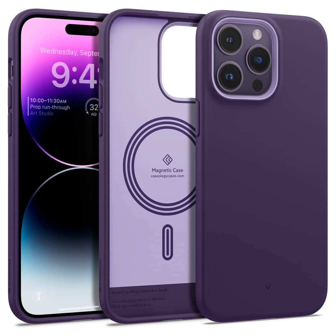 Caseology iPhone 14 Pro Max 用 ケース MagSafe対応 TPU シリコンコーティング ポップカラー PCシート 耐久性 ナノポップMag - グレープパープル 