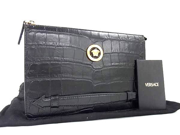 美品 ヴェルサーチ レザー クラッチバッグ メデューサ ロゴ型押し ブラック VERSACE - ヴェルサーチ VERSACE クラッチバッグ メデューサ