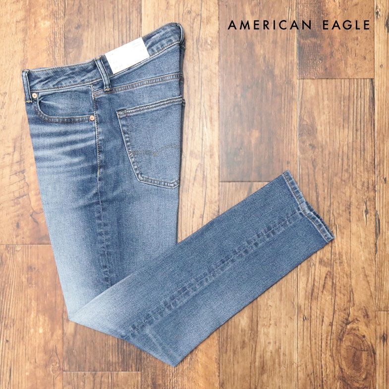 AMERICAN EAGLE/31インチ/脚長デニムパンツ 0117-6661 ストレッチ伸縮 無地 ウォッシュ ダメージ加工 新品/青/ブルー/ih286/