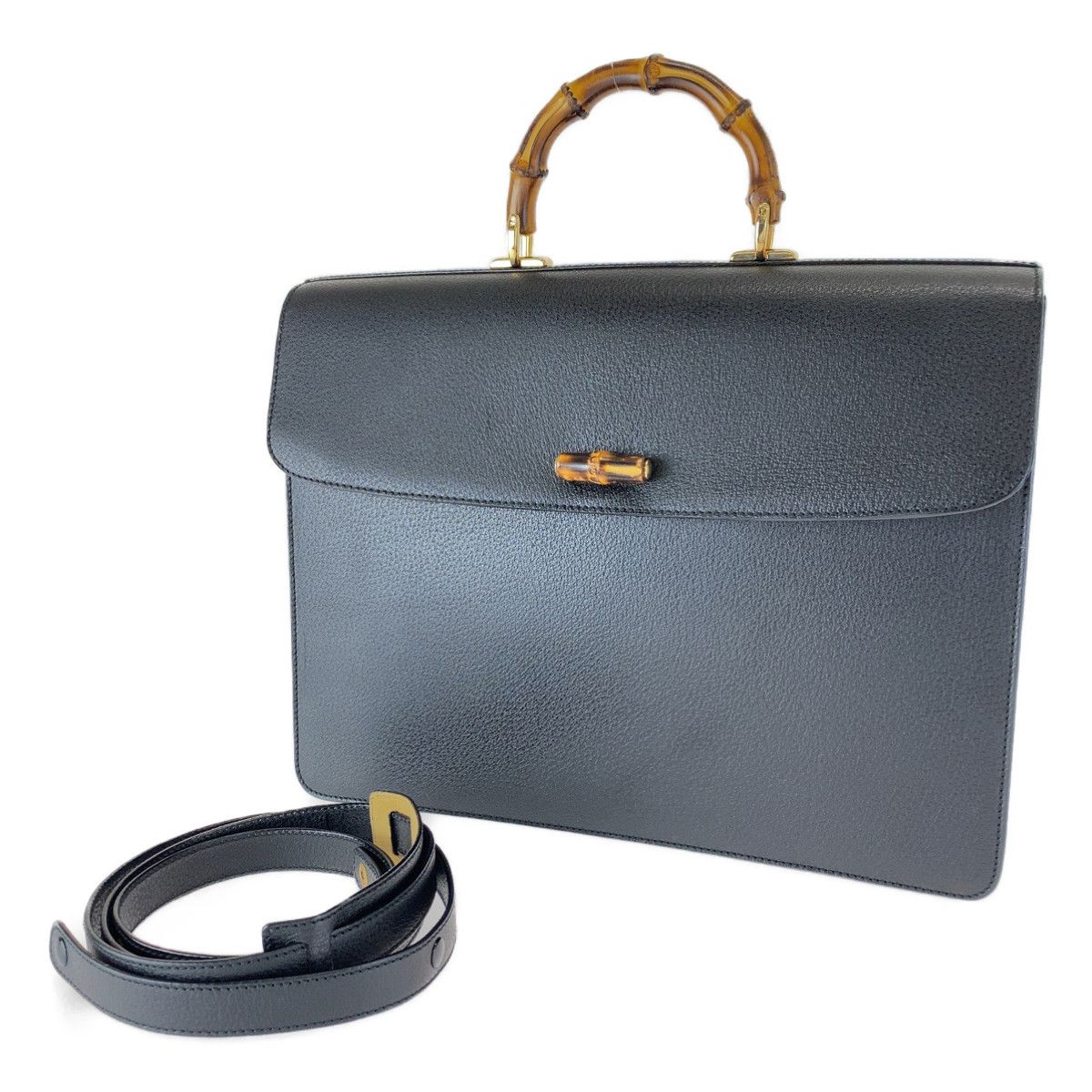 希少 美品 GUCCI グッチ バンブー ブラック レザー ビジネス