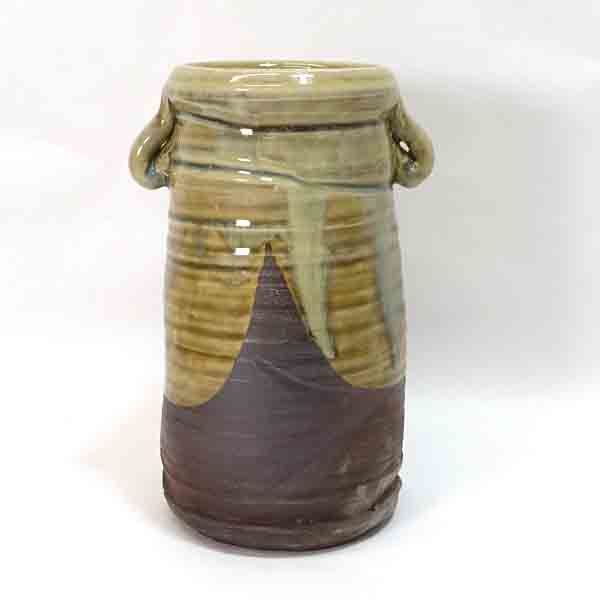 赤膚焼 大塩昭山 花器赤膚焼/大塩昭山作 奈良絵 耳付花器 ギフト