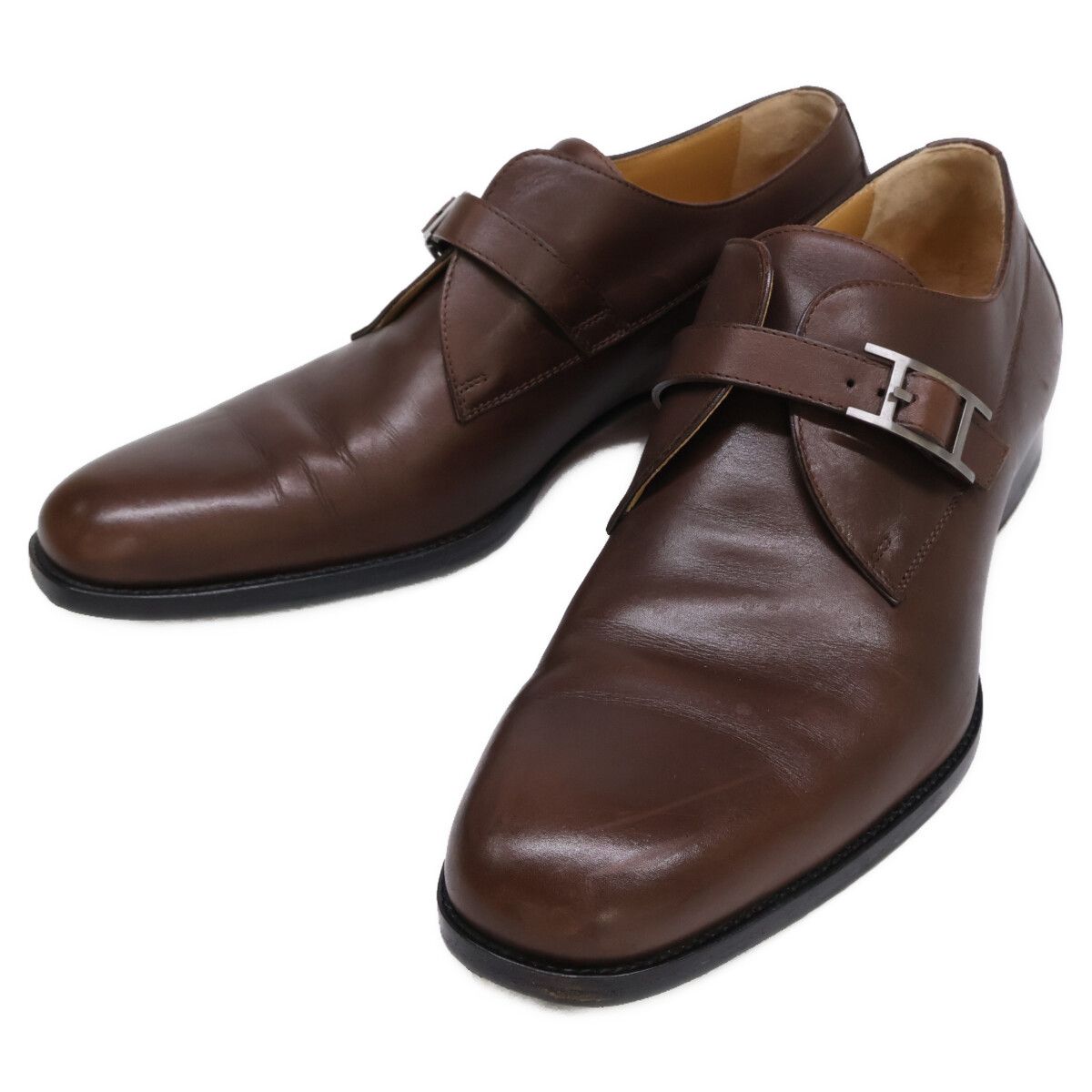 HERMES エルメス カーフ Hバックル プレーントゥ シングルモンクストラップシューズ 43 1 2