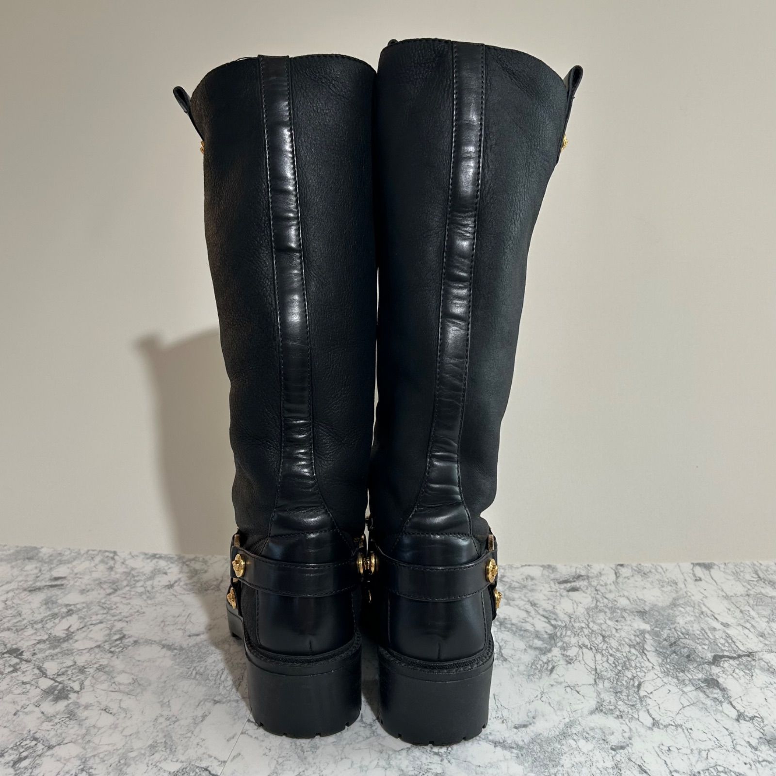 Versace／メデューサ　レザー　ハイキングブーツ VERSACE ヴェルサーチェ メデューサ メタル ムートン レザー切替