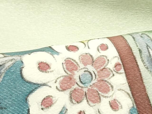 平和屋着物●塩瀬　九寸名古屋帯　手描き　更紗花唐草文　正絹　逸品　DAAW6571ob 平和屋着物○塩瀬 九寸名古屋帯 手描き 更紗花唐草文 正絹 逸品
