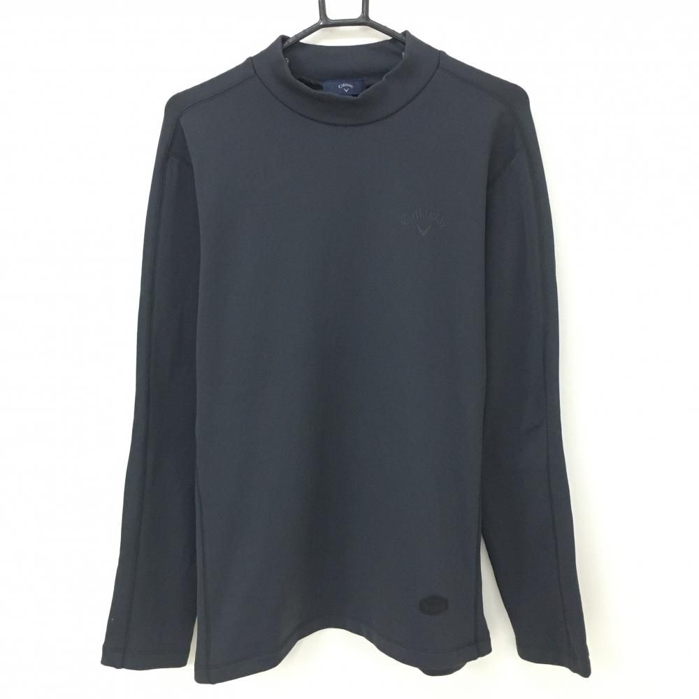  【美品】キャロウェイ 長袖ハイネックシャツ ダークグレー 胸元ロゴ 裏微起毛 ストレッチ  メンズ LL ゴルフウェア Callaway シャツ