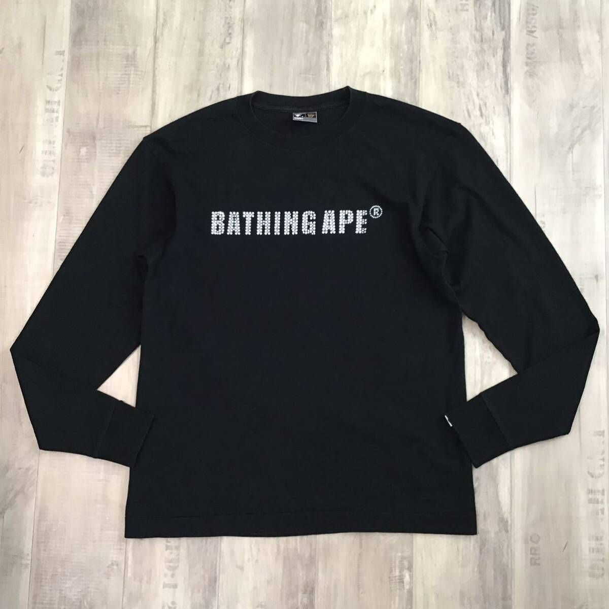 スワロフスキー BAPE LOGO 長袖 Tシャツ Lサイズ ブラック a bathing 