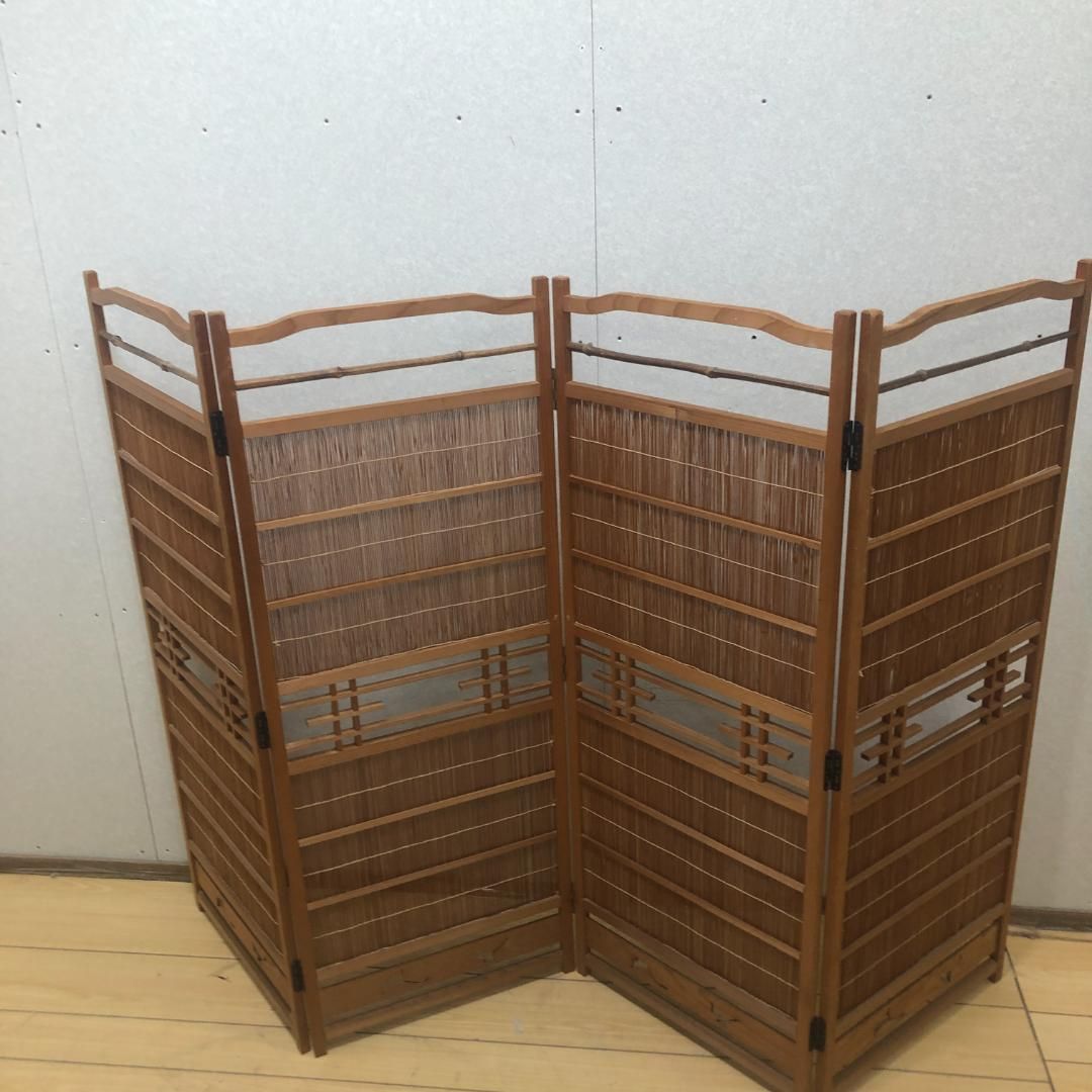 衝立 間仕切り パーテーション 4連 透かし彫り 昭和レトロ