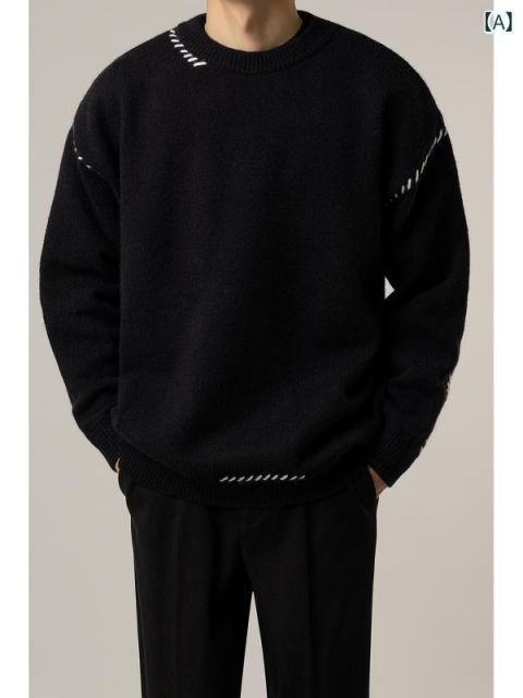 XL 秋冬 コーデ メンズ 服 シンプル ファッション オシャレ 大人 かっこいい 大きいサイズ ストリート 紳士服 カジュアル クルー ネック セーター 軽 レイヤリング トップス