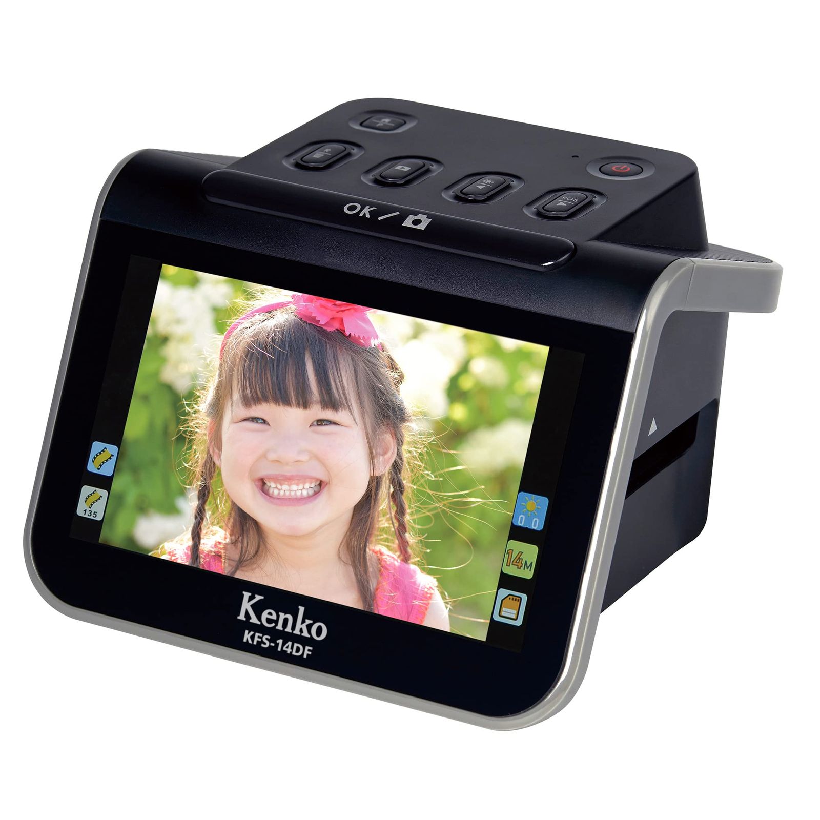 ケンコー Kenko フィルムスキャナー KFS-14DFST 液晶プロテクターセット 35|110|126フィルム対応 有効画素数1240万画素 5.0インチIPS液晶 SDHCカードスロット USBバスパワー HDMI端子搭載 グレー 005828