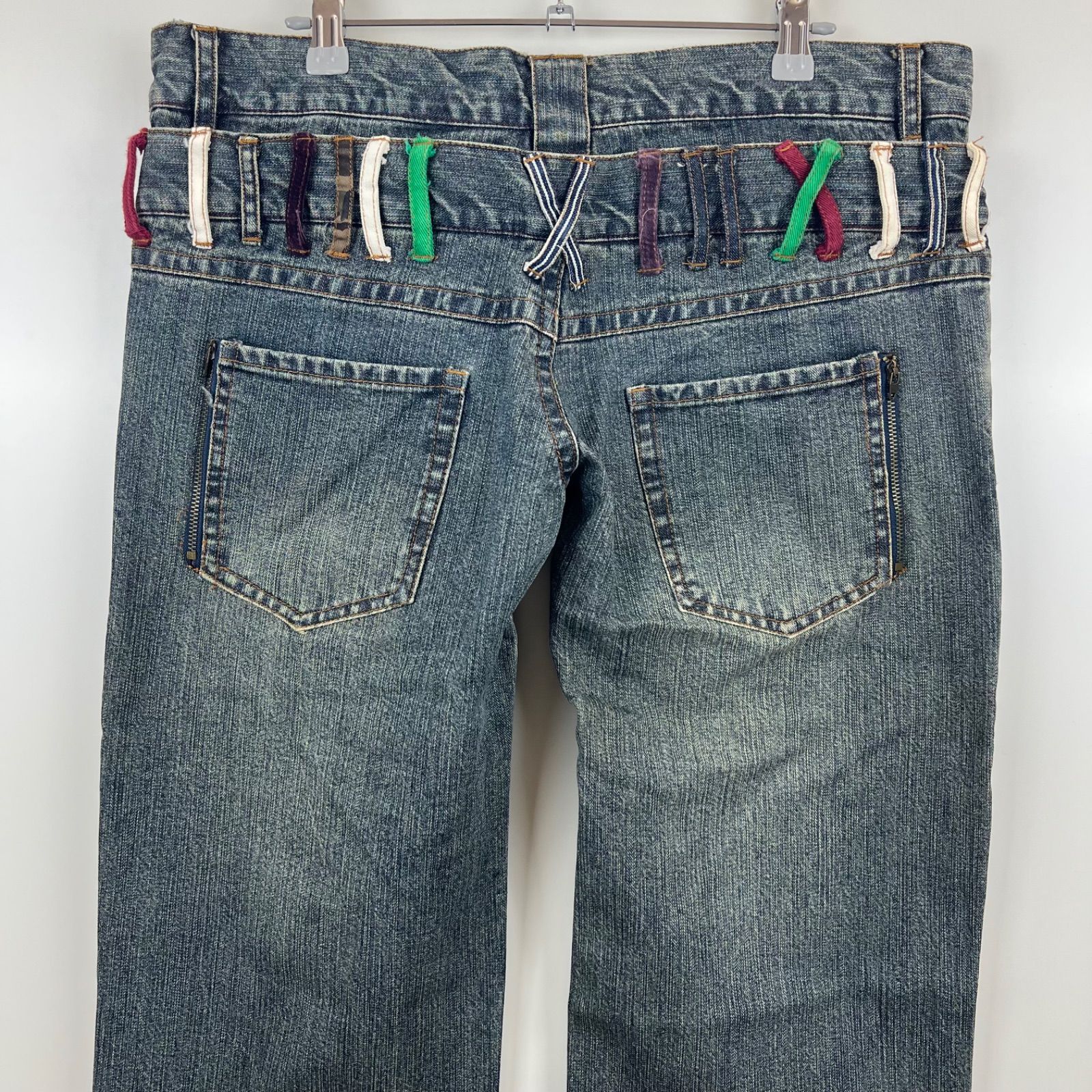 in the attic y2k grunge double waist denim pants XL インジ