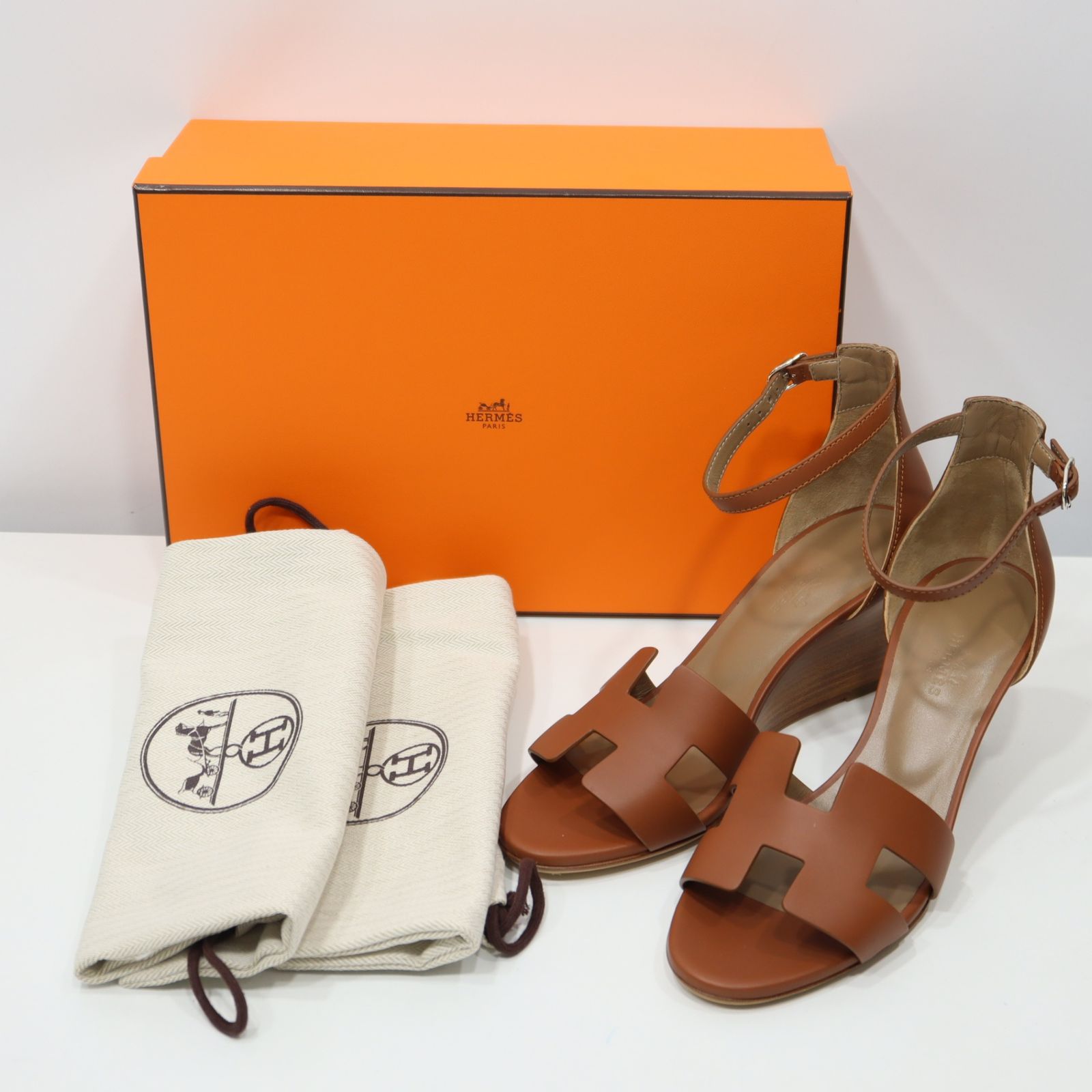 HERMES エルメス ヒール レジェンド 37 1/2 24.5cm ブラウン ウェッジ 