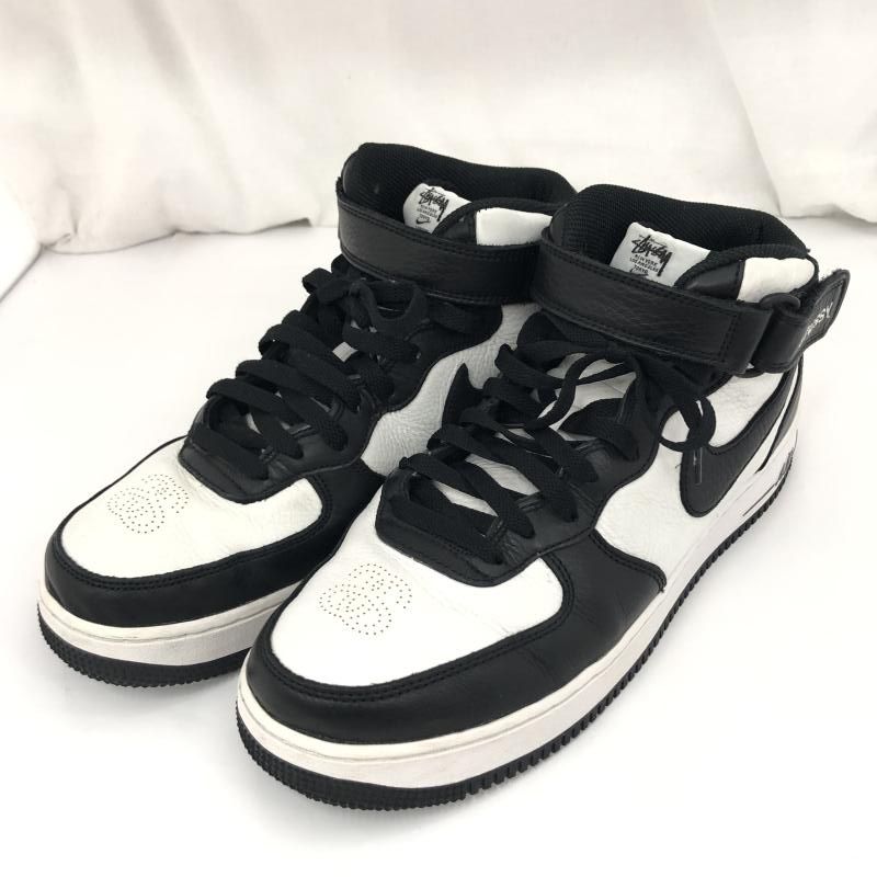 【中古】Stussy × Nike Air Force 1 Mid Black and Light Bone サイズ28cm DJ7840-002 ステューシー×ナイキ[91]