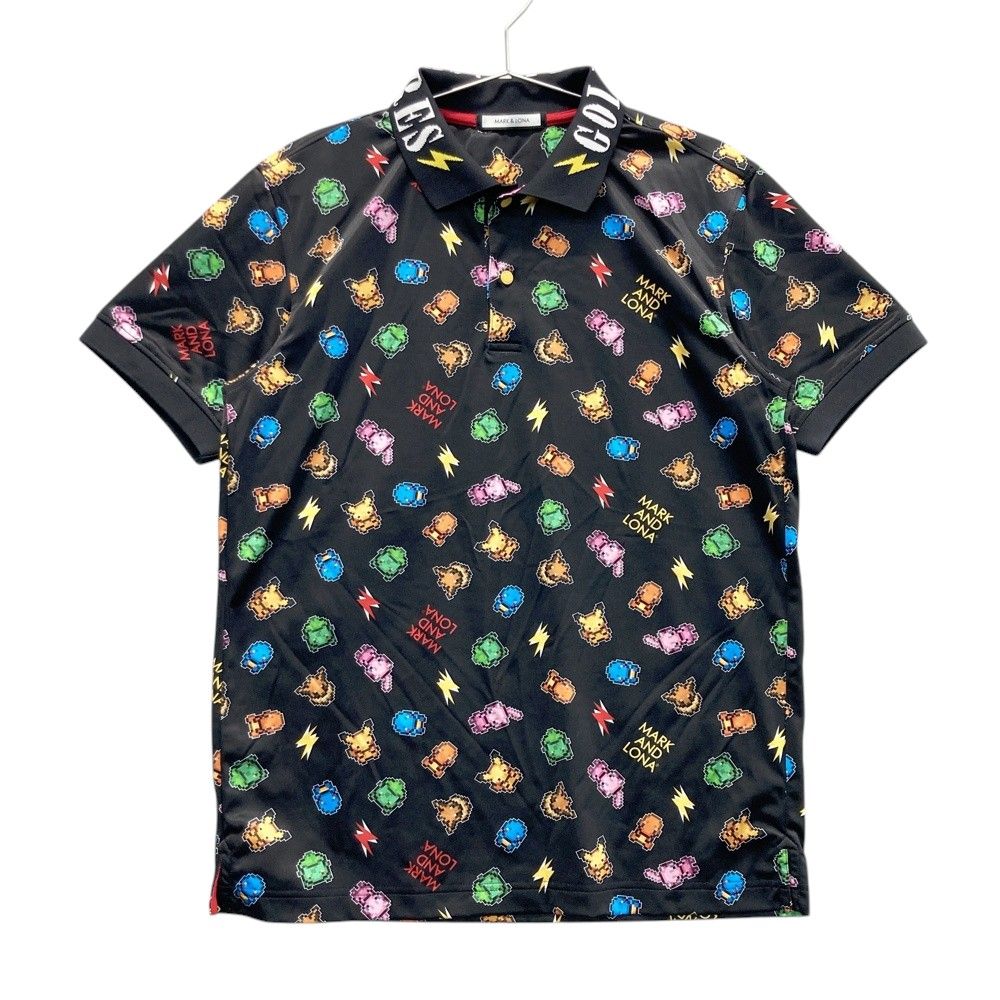 サイズ 46 MARK-LONA マークアンドロナ ×pokemon ポケモン 半袖ポロシャツ 総柄 ブラック系 240101469269 ゴルフウェア メンズ ストスト