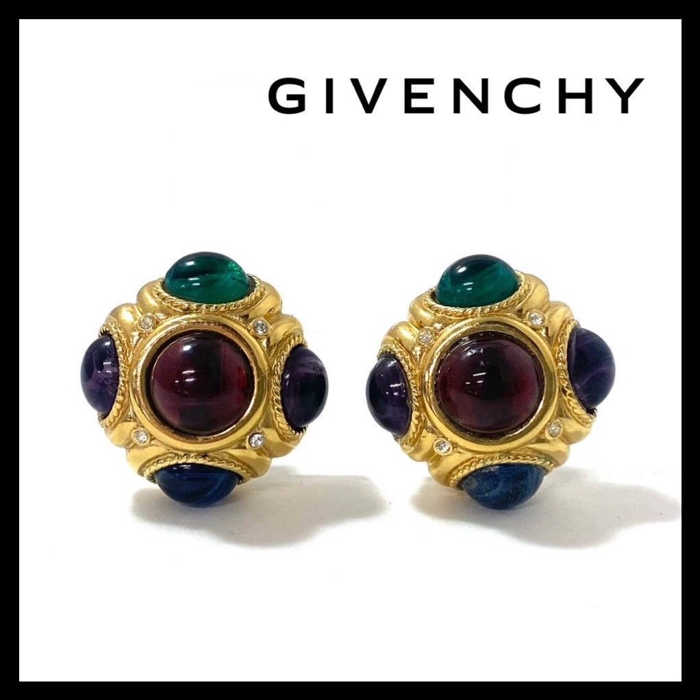 GIVENCHY イヤリング ストーン ラインストーン ゴールド|金 レッド|赤 グリーン|緑 パープル|紫 ブルー|青 ヴィンテージ ジバンシー|ジバンシィ SER-3543