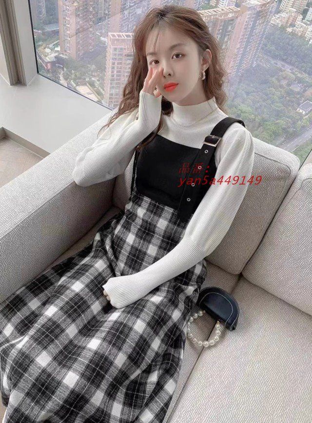 チェック ジャンパースカート 秋冬 切り替えワンピース Aライン ワンピース 秋冬 ファッション 韓国 レディース ミモレ丈 ウエスト 大きいサイズ yan5a449149