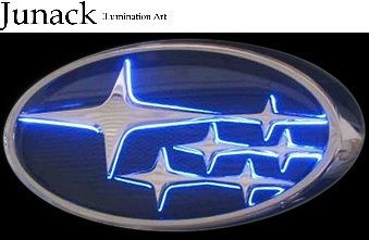 M s レガシィワゴン BR9 アプライドA-C型 2009.05-2012.04 Junack フロント LEDトランスエンブレム スリムライン ブルー 青 ジュナック 社外 パーツ 部品 光る 発光 カスタム LTE-S1 要在庫