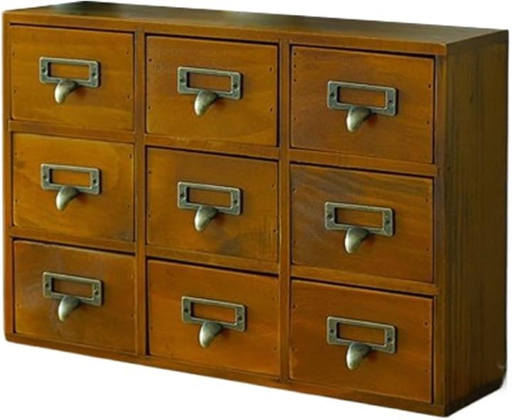 アンティーク ヴィンテージ 木製小型タンス 9段引き出し ダーク