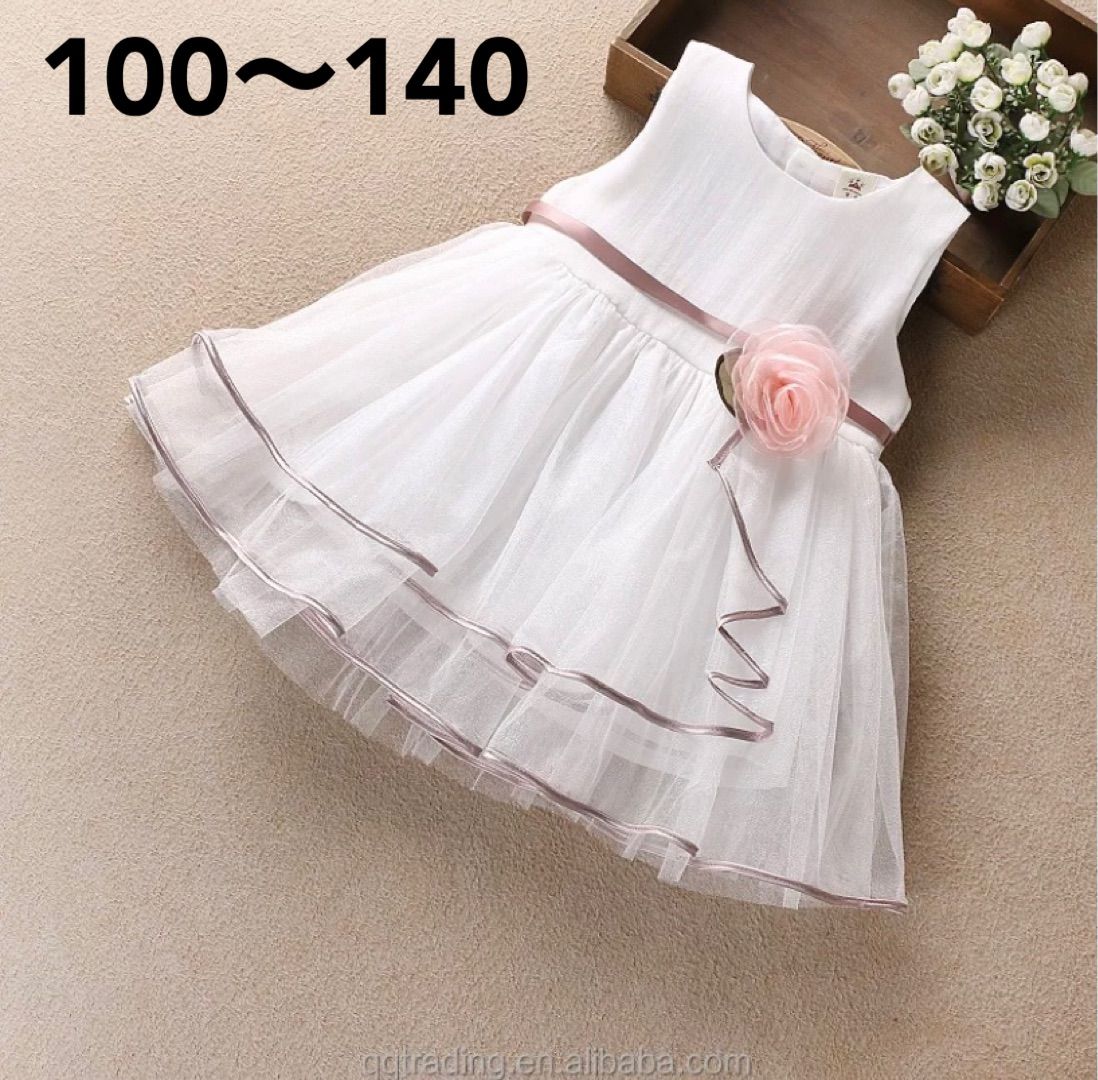 SALE⭐️お花コサージュ付き♡シンプル白のラインドレス　新品　130