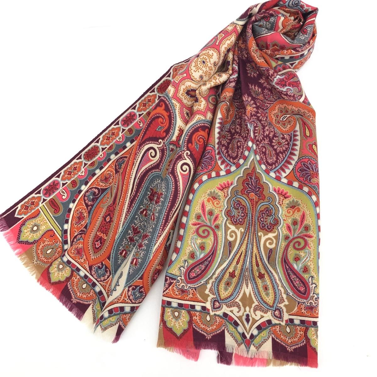 ETRO エトロ ウールシルク ストール ペイズリー イタリア製 ② 