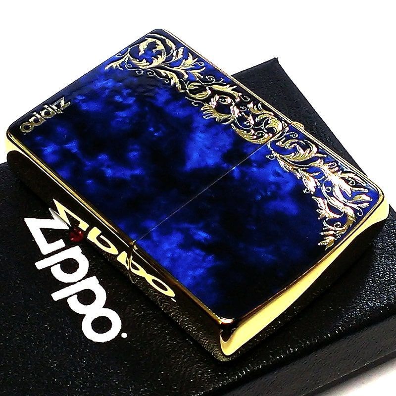 ZIPPO ZIPPO ライター マーブル＆アラベスク ジッポ 大理石 レッド ブラック ゴールド 唐草 両面加工 赤金 かっこいい おしゃれ 金タンク