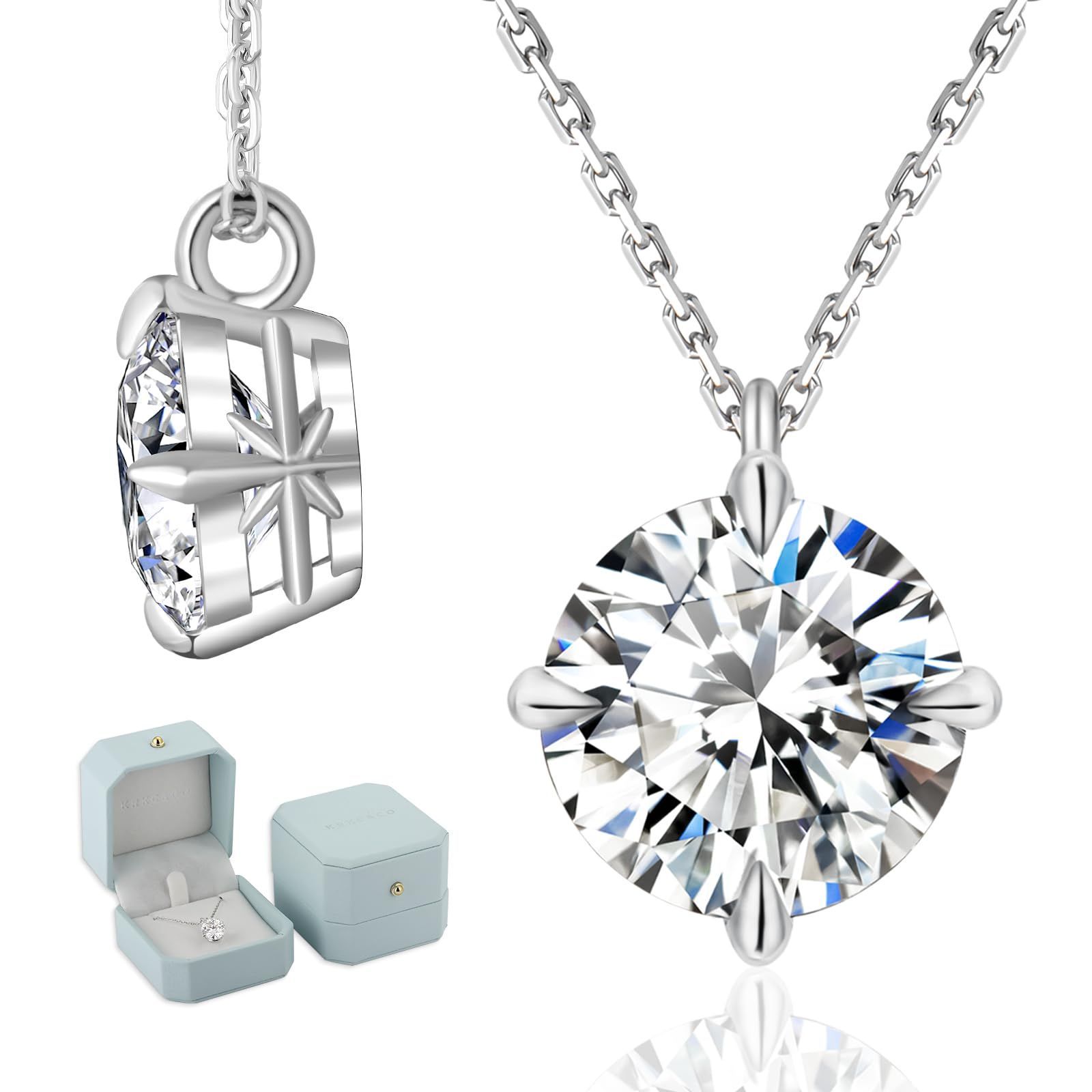 【特価】0.5ct/1ct/2ct/3ct/4ct シルバー925 4本爪一粒ダイヤ モアサナイト ペンダントネックレス 金属アレルギー対応 レディースネックレス ホワイトゴールメッキ 長さ調節 モアッサナイト ギフトボックス付き 女性 プレゼント [KRKC