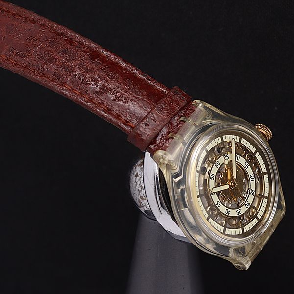 スウォッチ 自動巻 スケルトン文字盤 23石 ラウンド 裏スケ メンズ腕時計