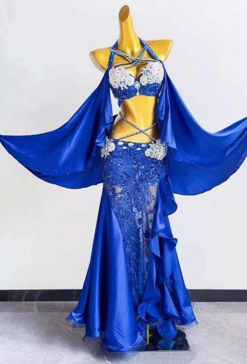 ベリーダンス衣装 ブラベルトスカートセット 青 オーダーメイド WWW_NOITHATQUANGTHANH_NET