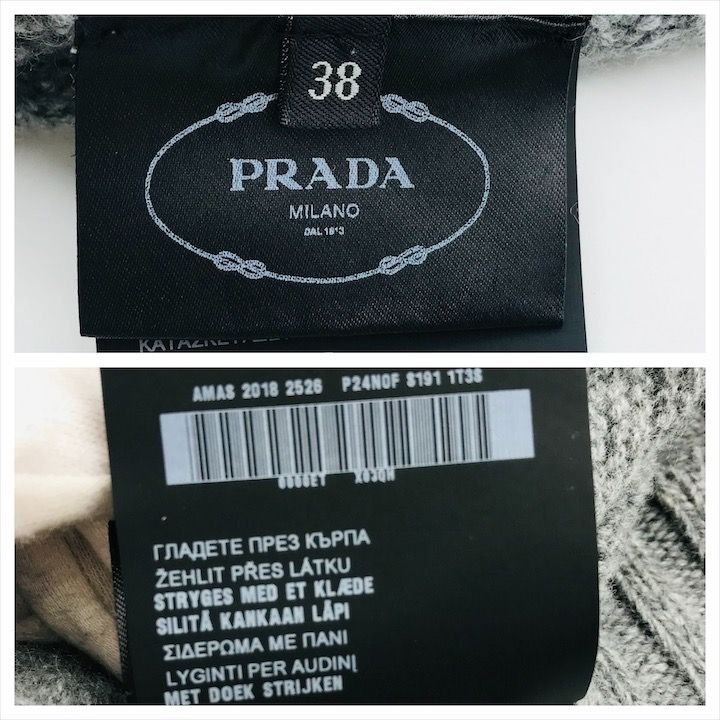 良品 PRADA プラダ セーター 38 ウール カシミヤ 長袖 クジラ グレー  