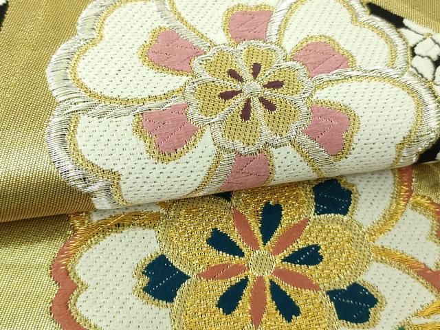 平和屋着物▽両面 六通柄袋帯 唐織 花鞠文 金銀糸 正絹 逸品