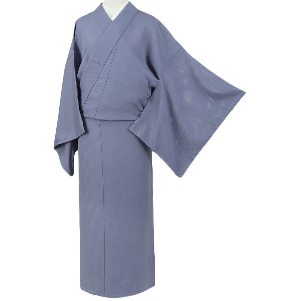 色無地 夏物 単衣 正絹 青 紫 着物 一つ紋 桐 身丈172.5cm 裄