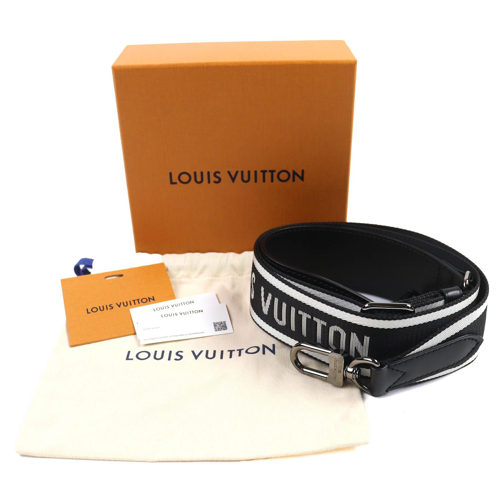 △LOUIS VUITTON ルイヴィトン J02496 キャンバス レザー ロゴ ショルダーストラップ ブラック ホワイト 箱 保存袋付き フランス製 レディース 定価104 500円