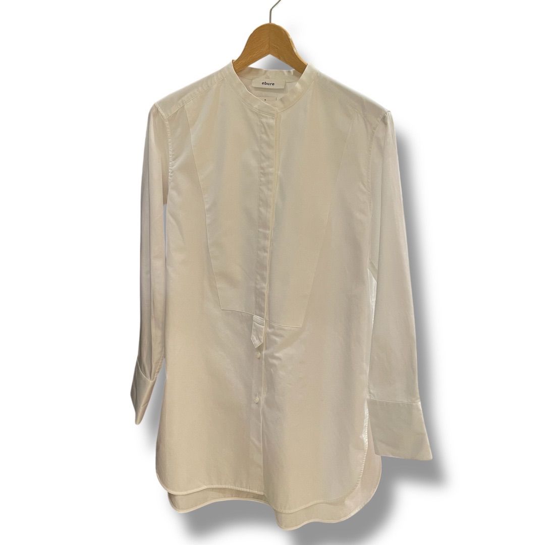 【新品同様¥47,300】ebure シャンブレーコットンバンドカラーブラウス 新品同様¥47，300】ebure シャンブレーコットンバンドカラーブラウス