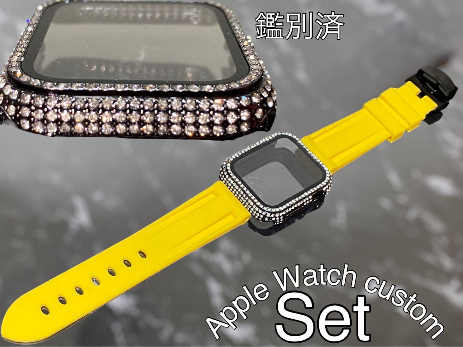 ブラック　イエロー　アップルウォッチ ケースカバーApple Watch. Dラバーベルト ラバーバンド キラキラカバー ケース 鑑別済み 最高品質