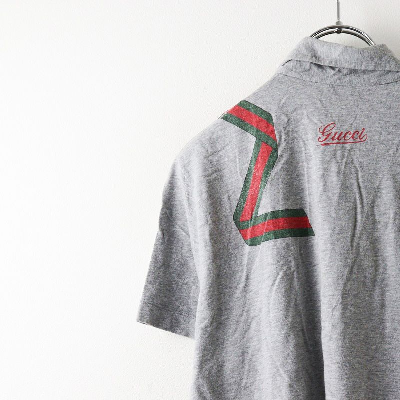 【希少】グッチ GUCCI シェリーライン 総柄 半袖ポロシャツ グレー系 希少】グッチ GUCCI シェリーライン 総柄 半袖ポロシャツ グレー