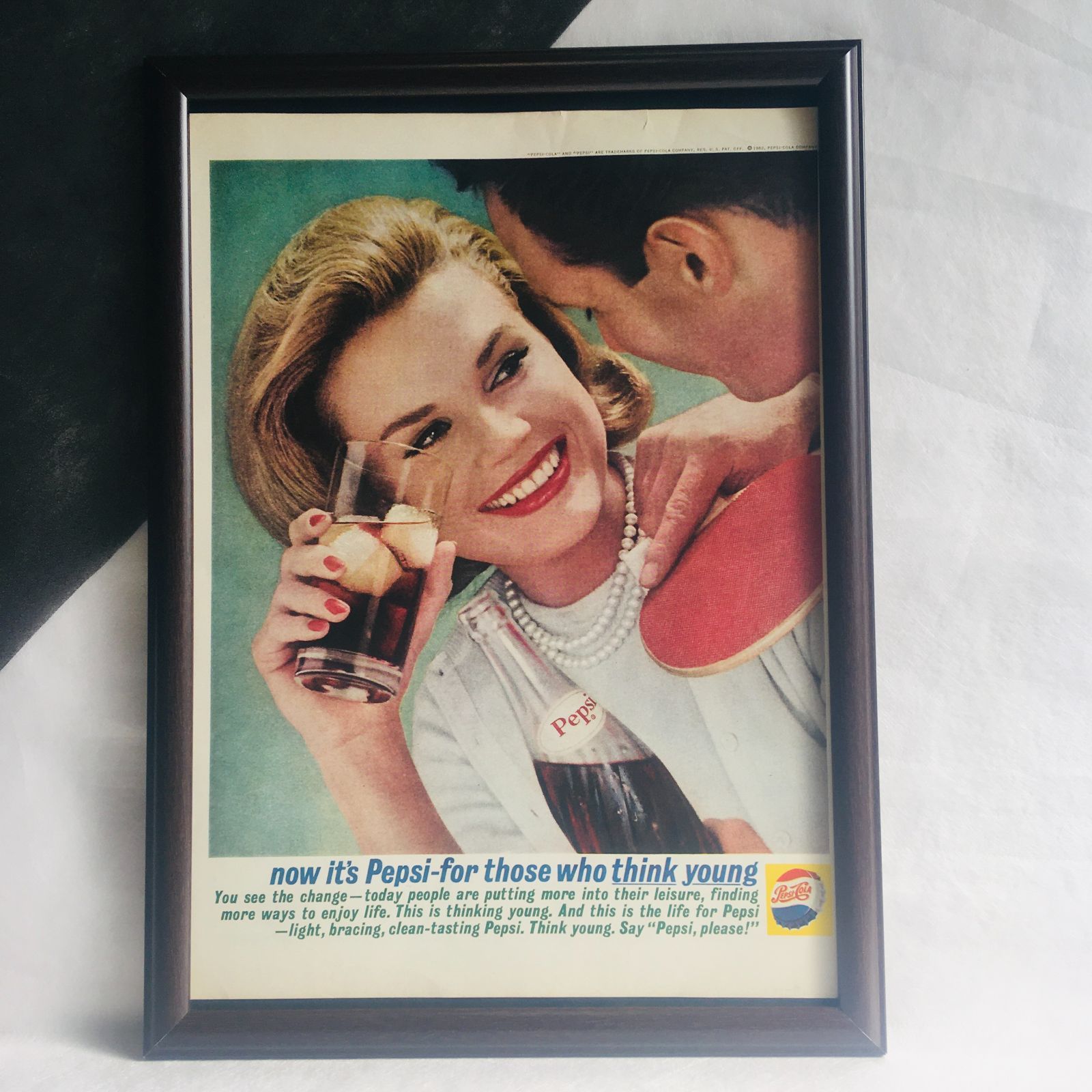 PEPSI 『 ペプシコーラ 』ビンテージ 広告　60年代　フレーム 付 ポスター 当時物 額付 LIFE 雑誌 アンティーク PEPSI COLA