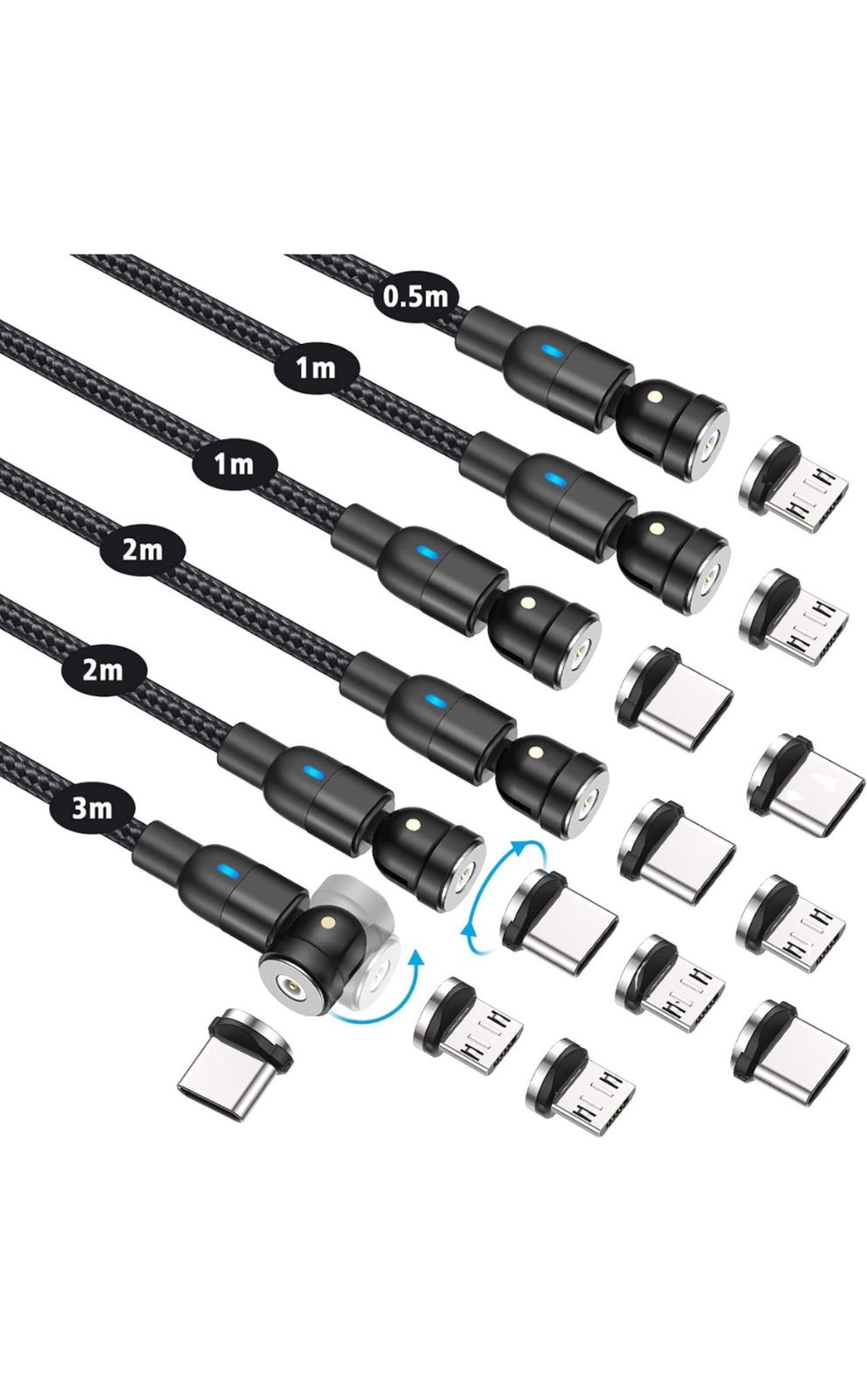 TUNKIA マグネット 充電ケーブル【0.5m+1m+1m+2m+2m+3m・16個端子・6本