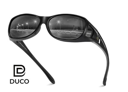 【正規代理店】[DUCO] オーバーサングラス メンズ Lサイズ ブラックフレーム ブラックレンズ 偏光 UV100%カット 高級炭素繊維素材 カーボン ウェリントン 釣り 運転 8953