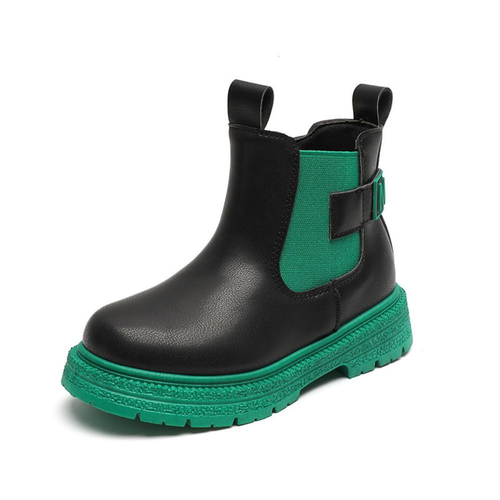 ブラック×グリーン  27(17.5cm)  キッズ カジュアル ブーツ pmyshoes551a ショートブーツ キッズ ブーツ 子供ブーツ 子供靴 子ども靴 ショート 無地 シンプル カジュアル ジュニア 女の子 男の子 子